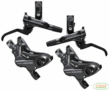 brzda kotoučová SHIMANO Deore M6120 čtyřpístková přední a zadní komplet bez kotoučů, (zadní J-kit)