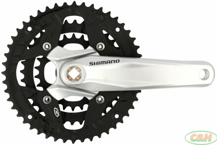 kliky SHIMANO Alivio FC-M431-S 170mm, 48-38-28 zubů, stříbrné, bez krytu, 9 speed, pro osu čtyřhran