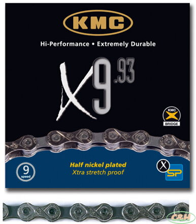 řetěz KMC X-9.93 stř/šedý v krabičce 114 čl.