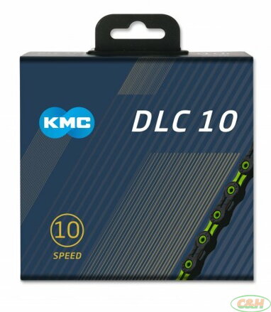 řetěz KMC DLC SL 10 zeleno/černý v krabičce 116 čl.