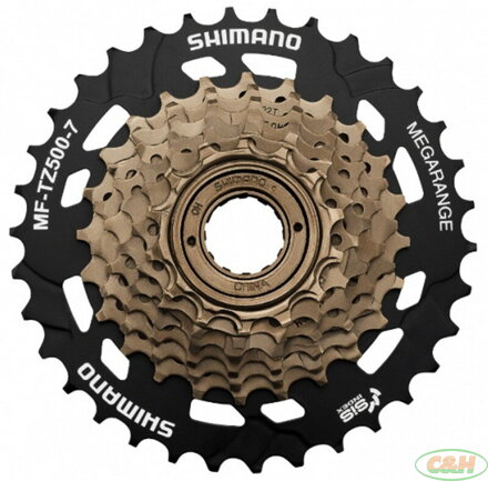 7-kolo SHIMANO MF-TZ500 14-34 zubů Megarange, stříbrné/černé, v krabičce