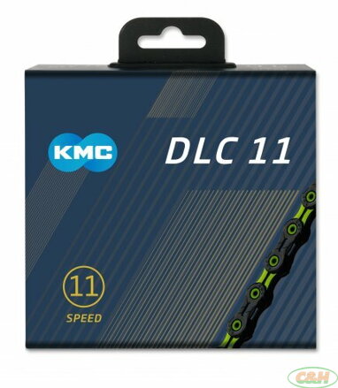 řetěz KMC DLC SL 11 zeleno/černý v krabičce 118 čl.