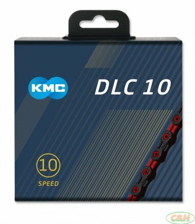 řetěz KMC DLC SL 10 červeno/černý v krabičce 116 čl.