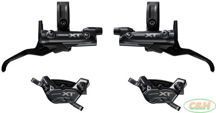 brzda kotoučová SHIMANO XT M8220 čtyřpístková p+z komplet bez kotoučů a adapteru, J-kit, v krabičce