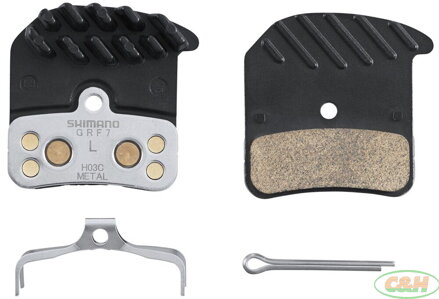 brzdové destičky SHIMANO H03C-MFA metal, s chladičem čtyřpístkové, v krabičce