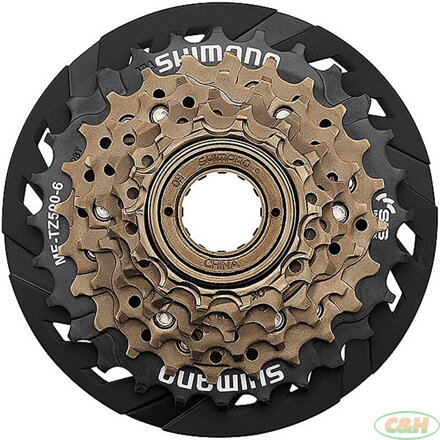 7-kolo SHIMANO MF-TZ500 14-28 zubů, hnědé/černé, s krytem paprsků